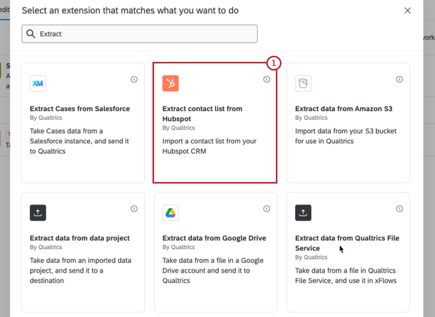 extract from hubspot task within the task selection menu