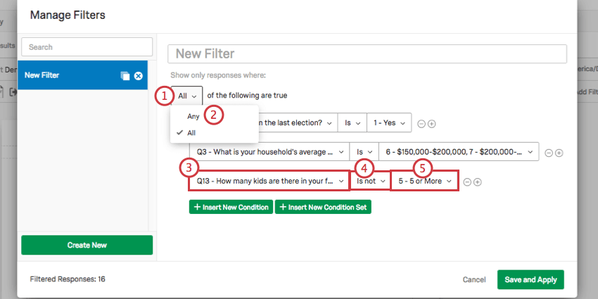 creating the filter conditions