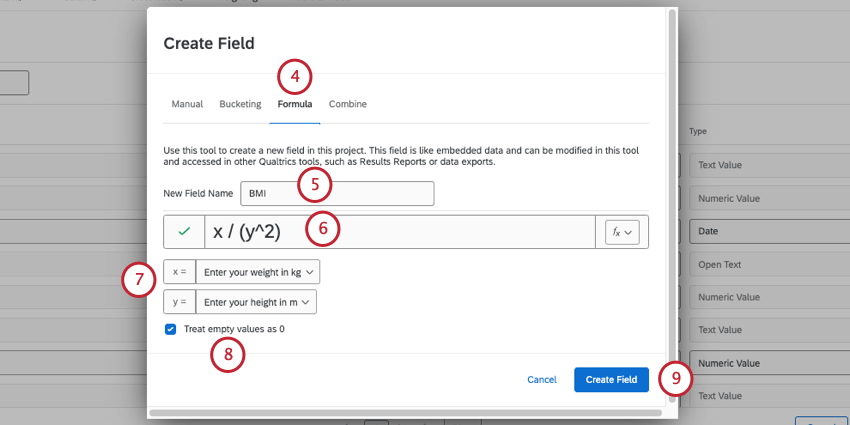 new window where you configure your formula