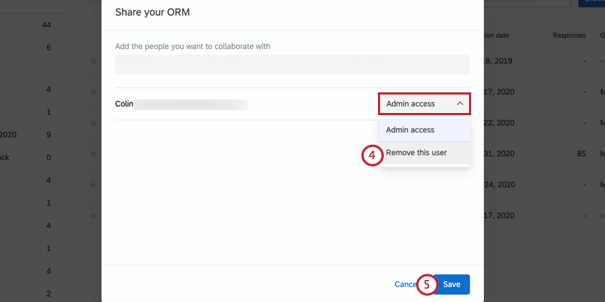 Remove option next to collaborator