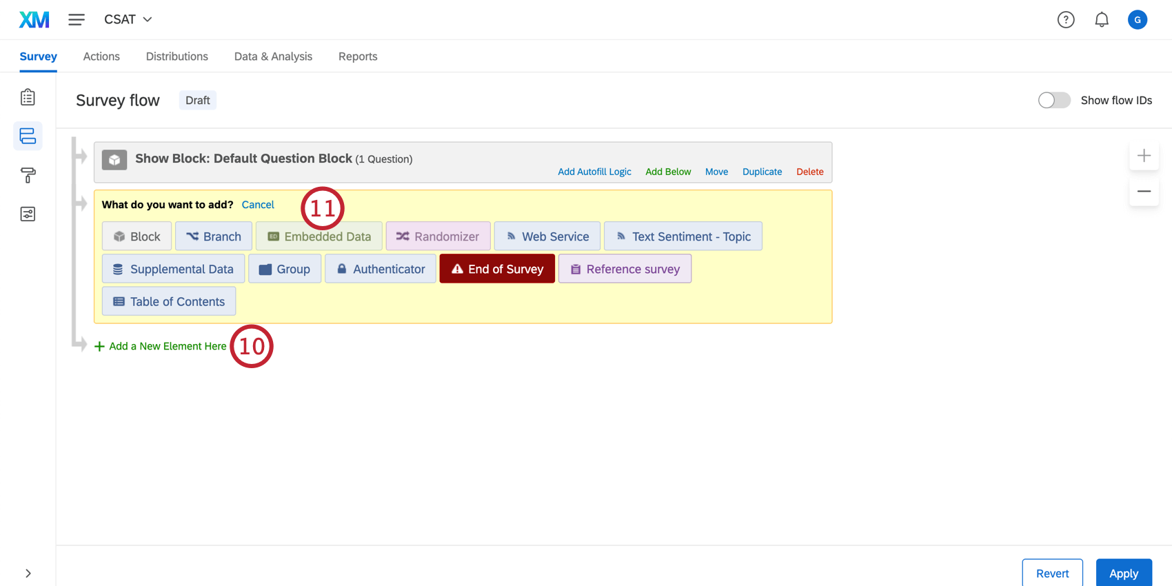 Adding an embedded data element in the survey flow