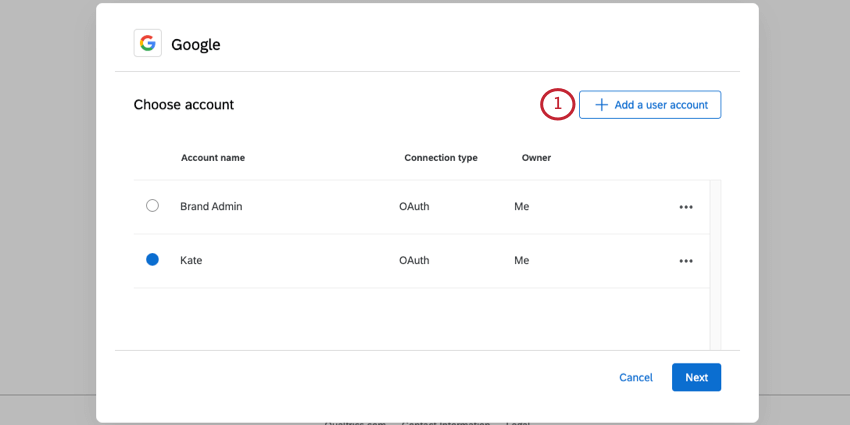 Button upper right of window where you add a new Google account