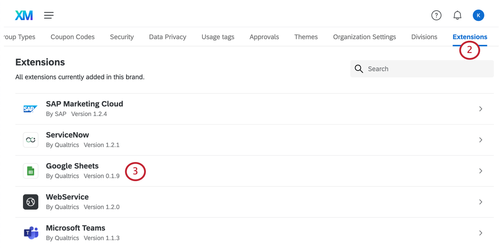 navigating to the extensions section, and then choosing google sheets