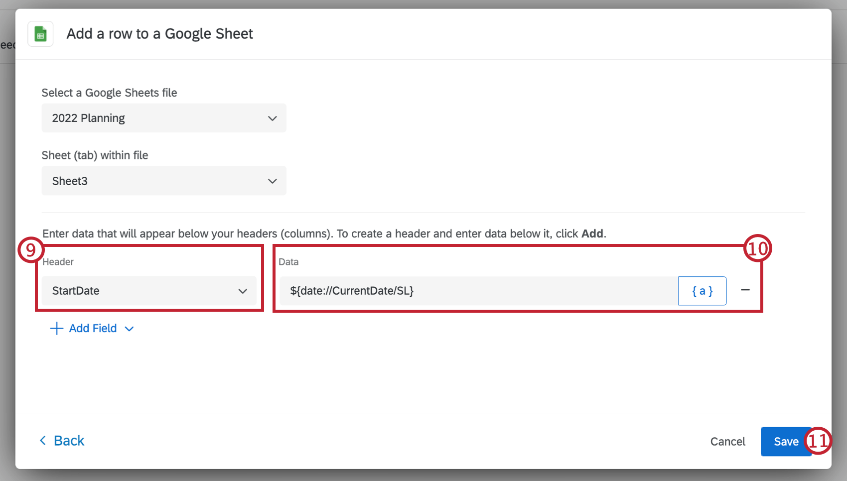 entering data to add to your google sheet
