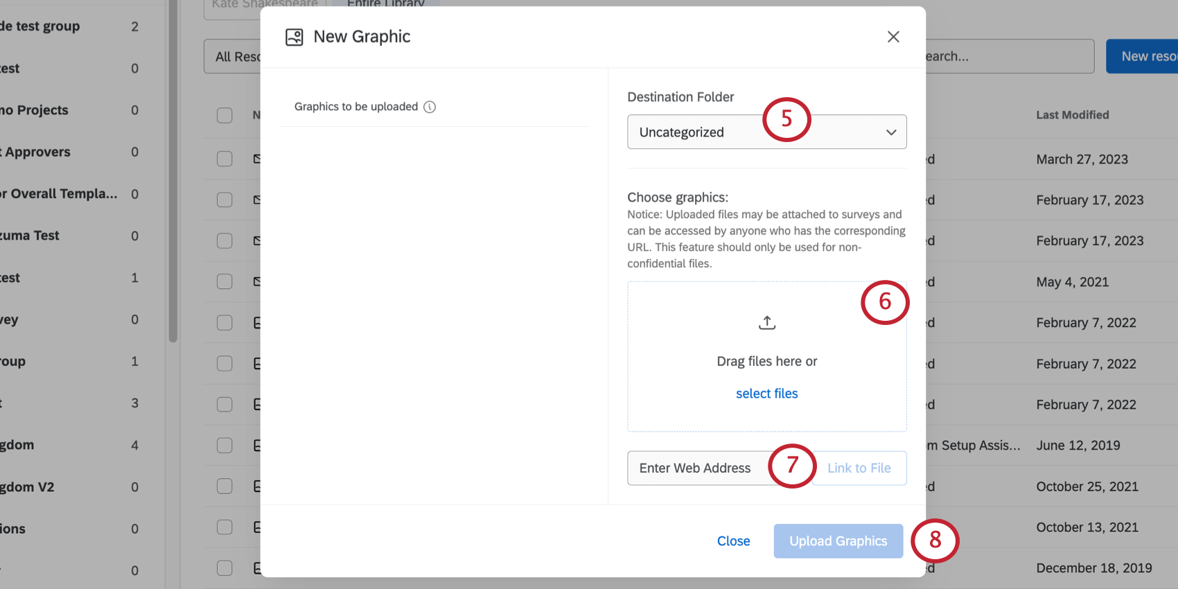 selecting a graphic to upload and entering details