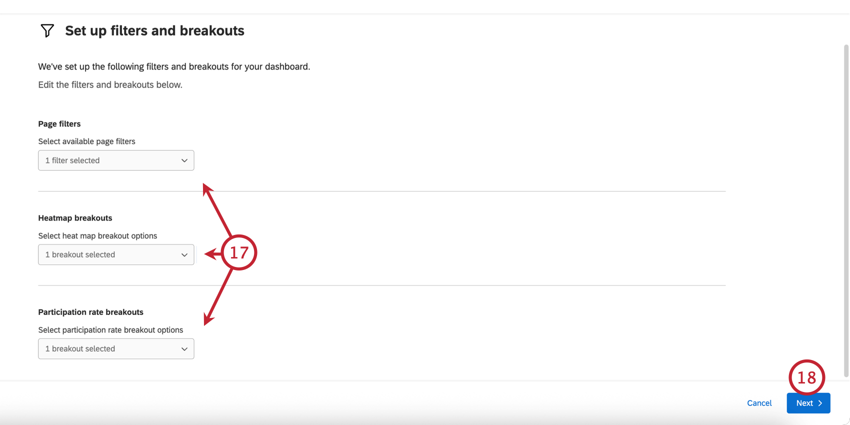 choosing filters for the dashboard