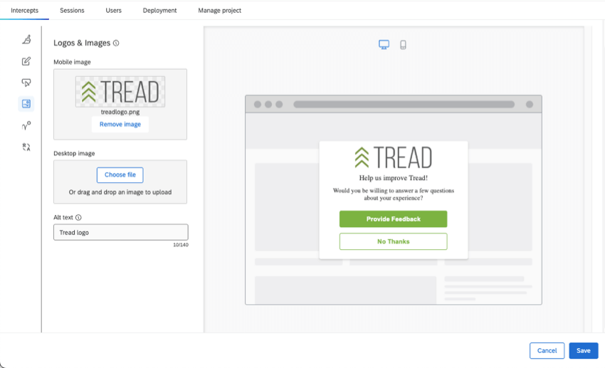 image of white and green feedback window in the new website insights editor