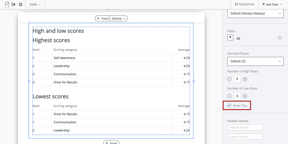 Show ties setting in editing pane