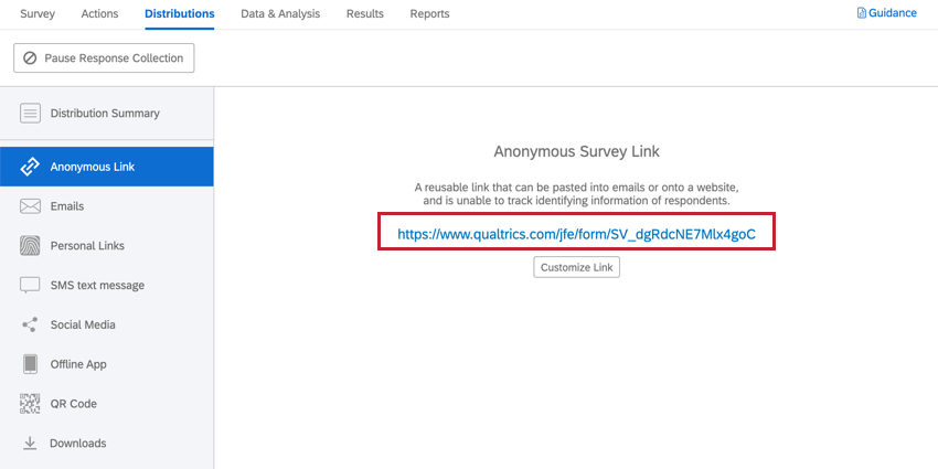 selecting the anonymous link