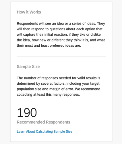 Suggested number of respondents window detailed; found on the right side of the guided setup
