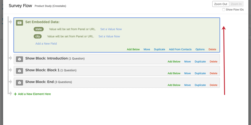 the embedded data element has been moved to the top of the survey flow