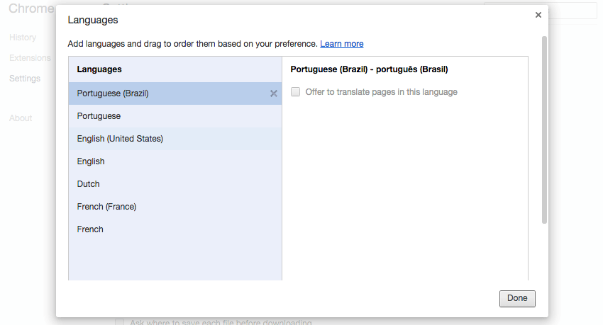 Languages window