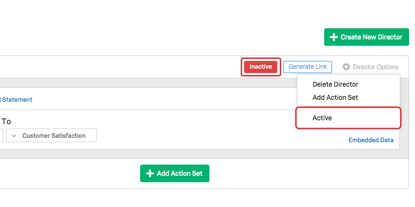 Inactive button displaying at top of Action set