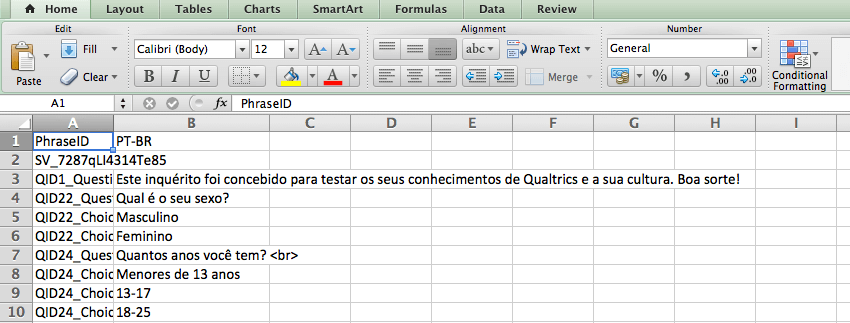 CSV of translation file