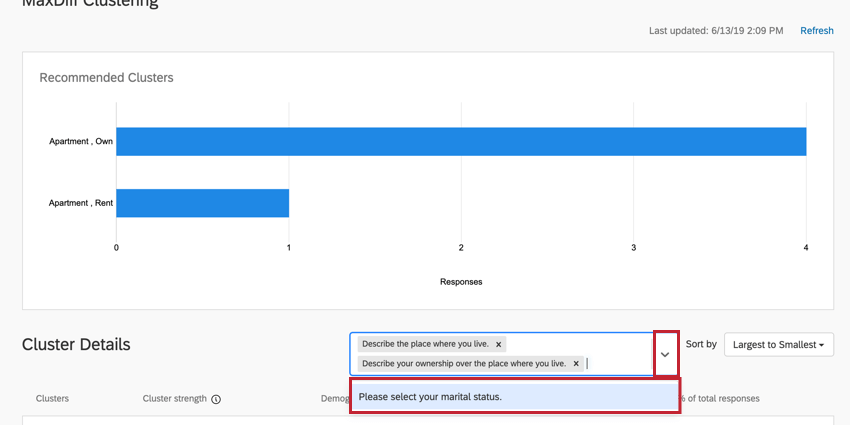 the dropdown for choosing cluster details