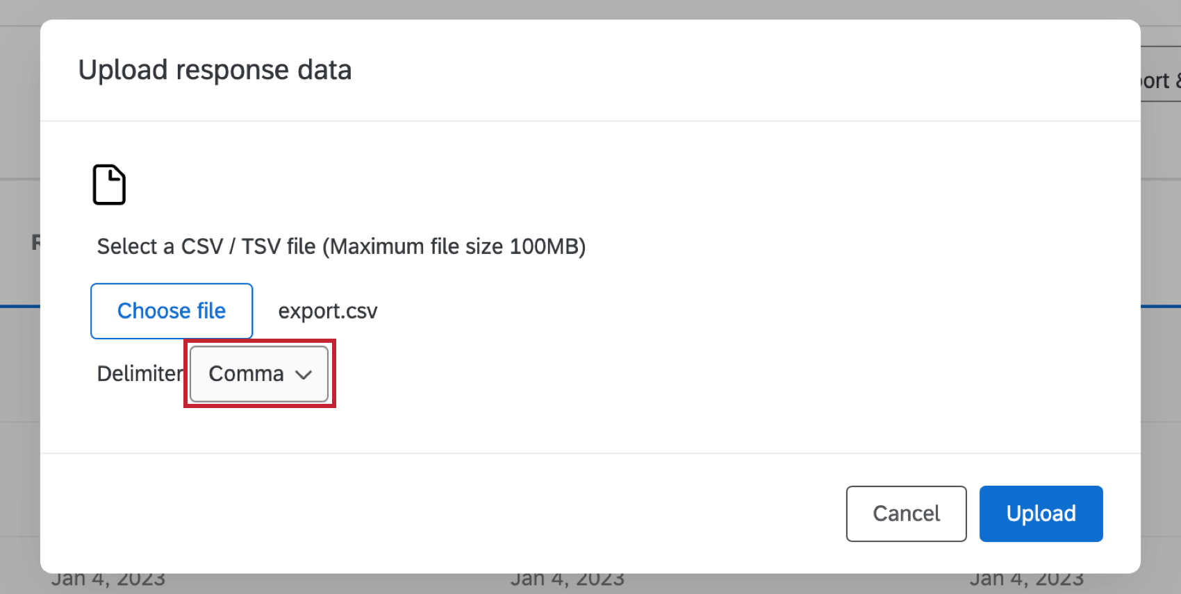 the delimiter dropdown menu for choosing a line delimiter