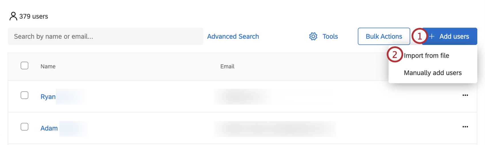 Using the blue Add Users button