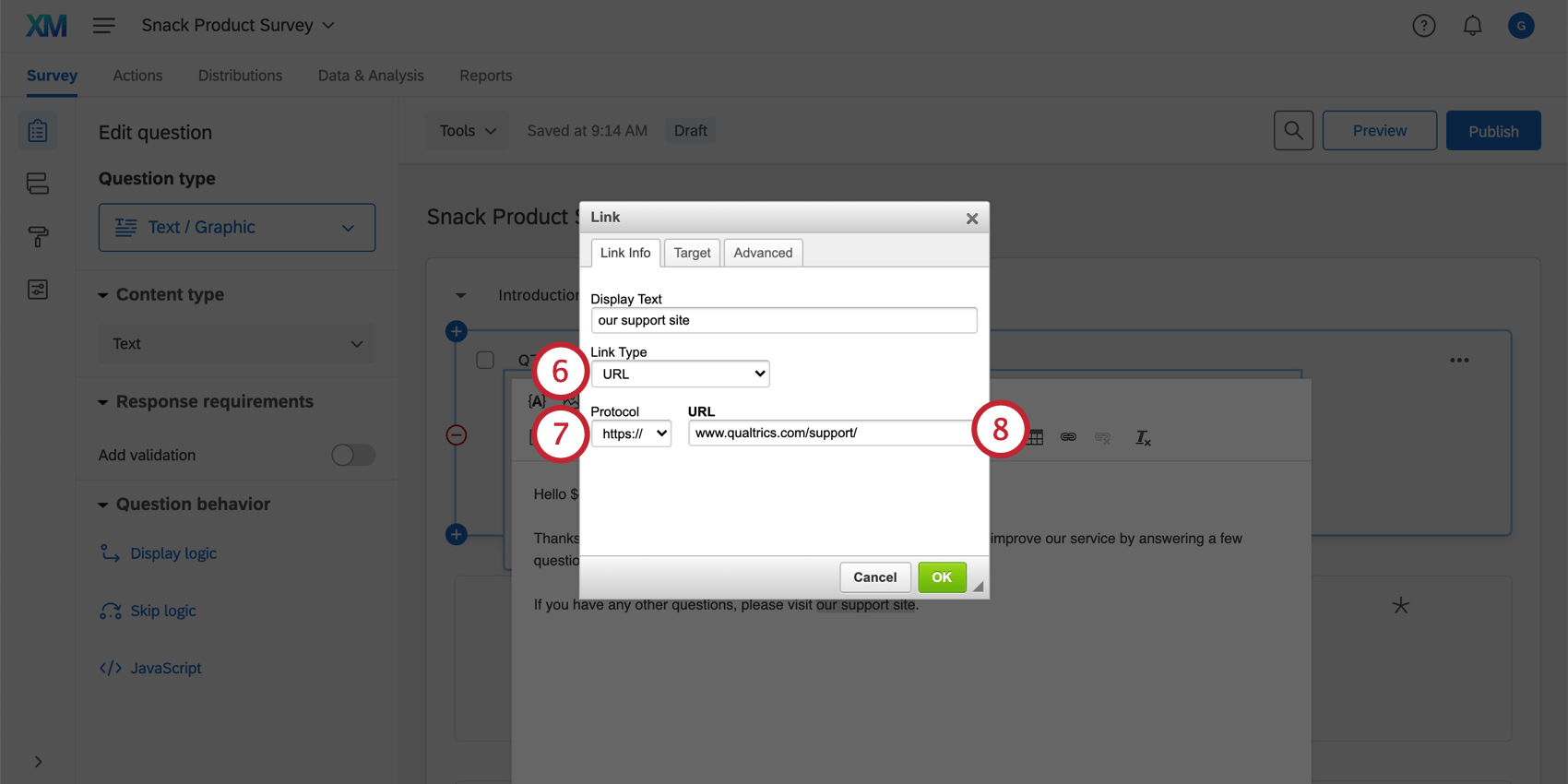 Link Type options in the hyperlink editor