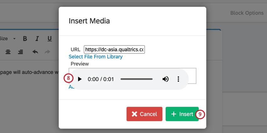 previewing media before inserting it