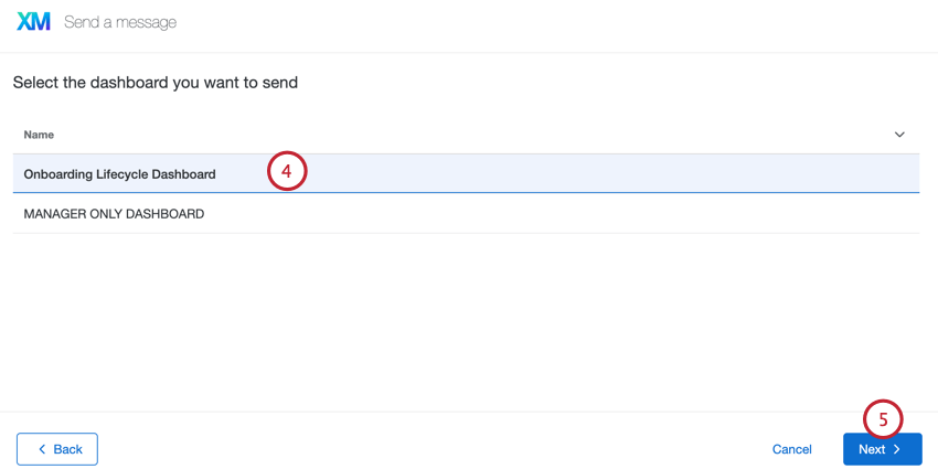 selecting the dashboard to invite participants to