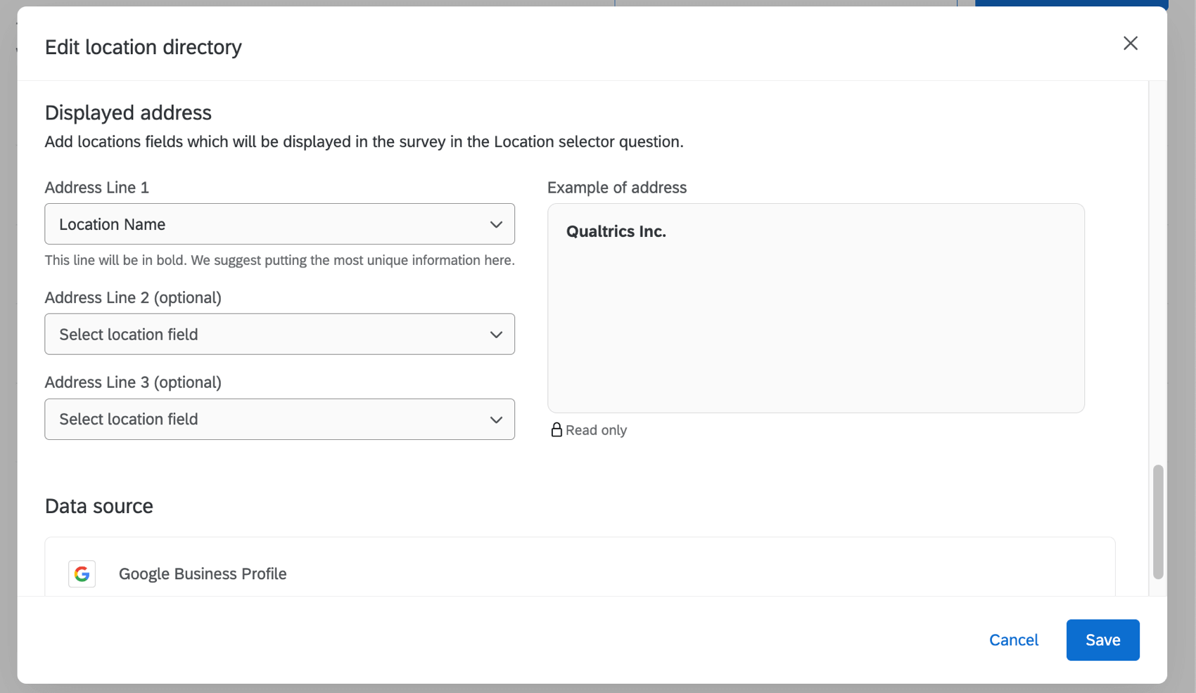 Window where you configure address display details