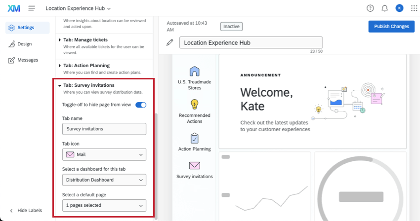 survey invitations tab within location experience hub settings
