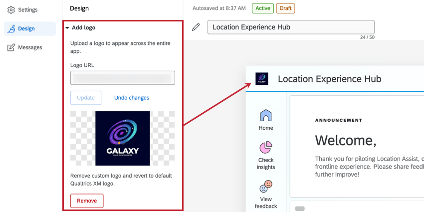 adding a logo to the location experience hub