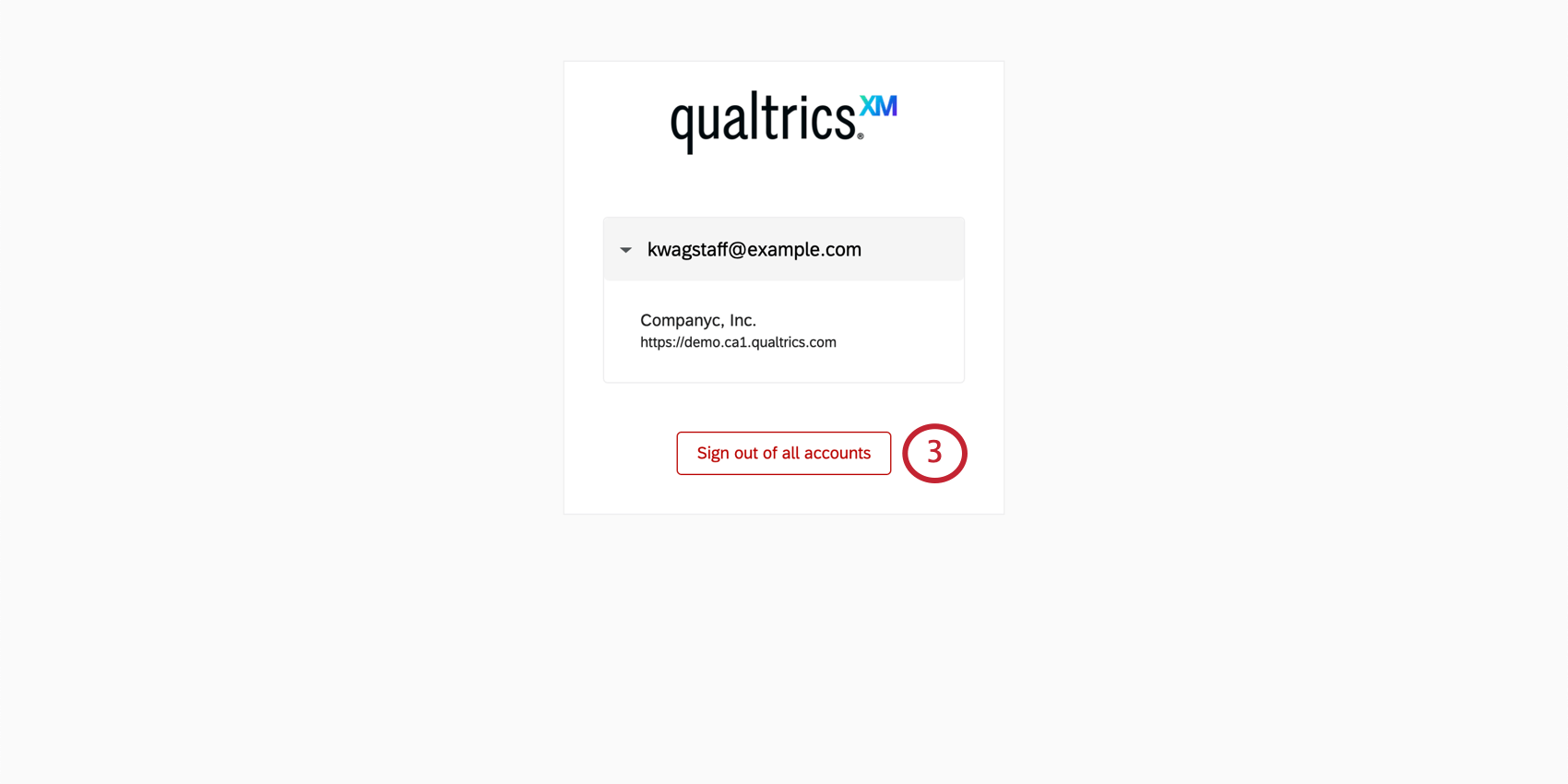 New screen, shows account information, then "Sign out of all accounts" button in red at bottom