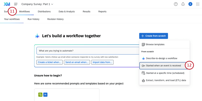 creating a workflow in a survey