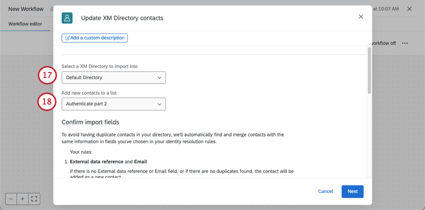 menus where you can select the directory and list