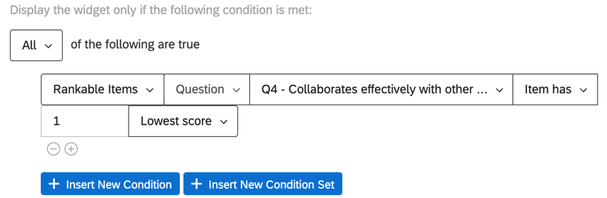 displaying the widget if the respondent scored the lowest for a particular question