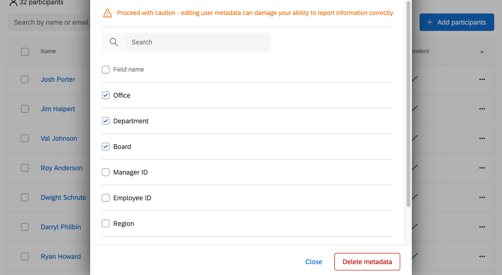 Selected metadata