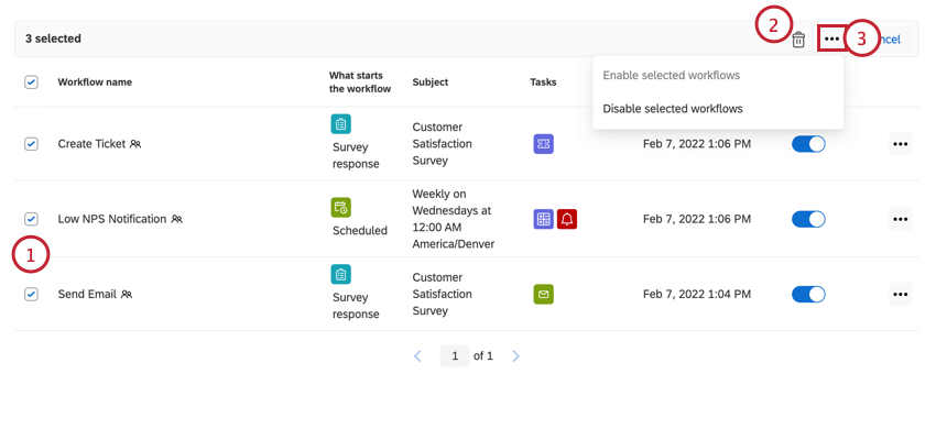 selecting multiple workflows to manage them in bulk