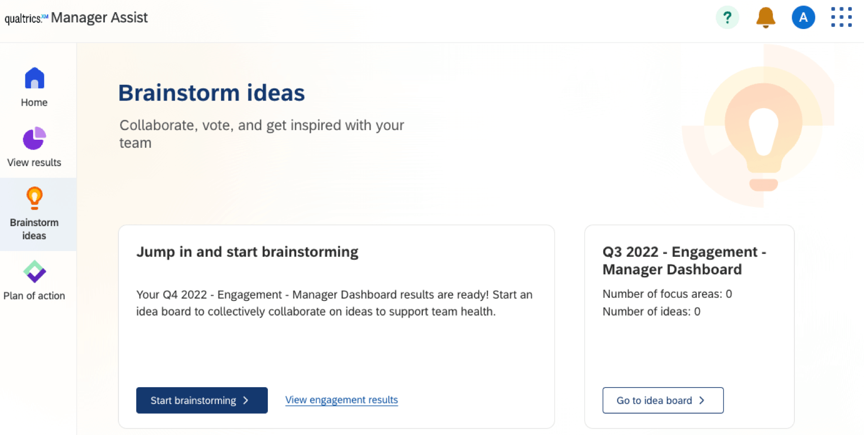 "brainstorm ideas" page within manager assist