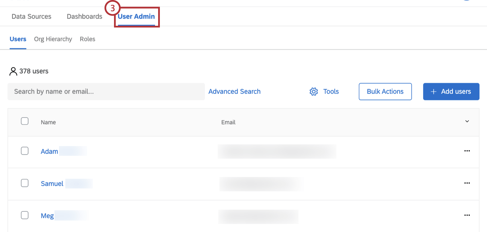 User Admin tab