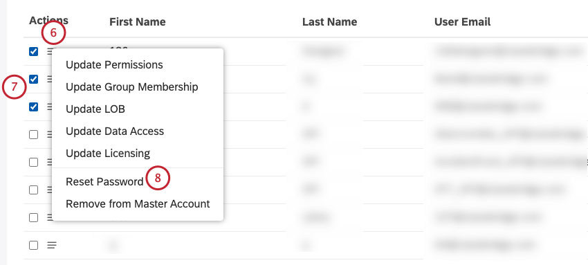Actions menu