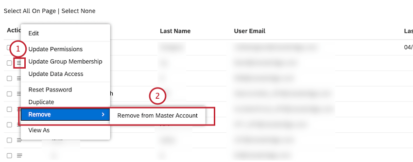 Remove from Master Account