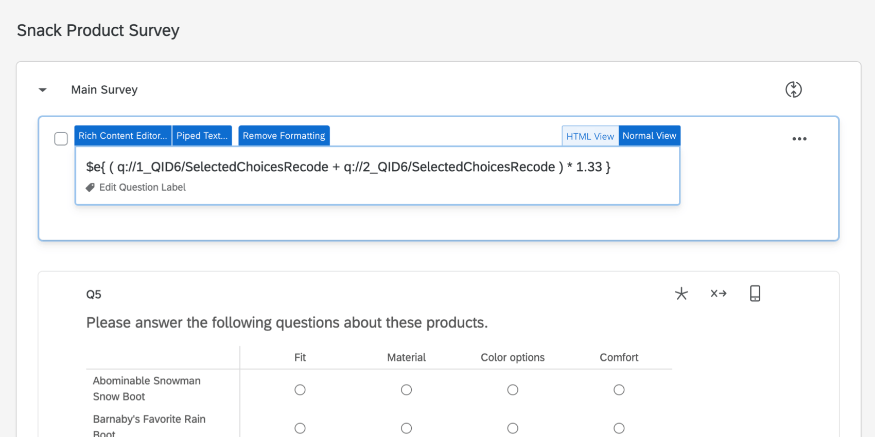 Accessing the rich content editor from the survey editor