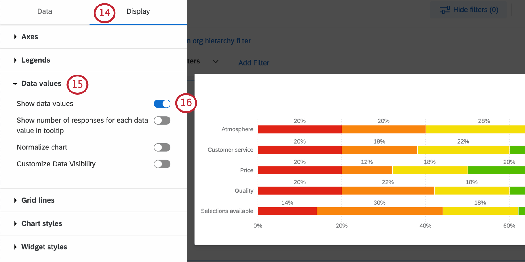 Display tab of the widget editing pane