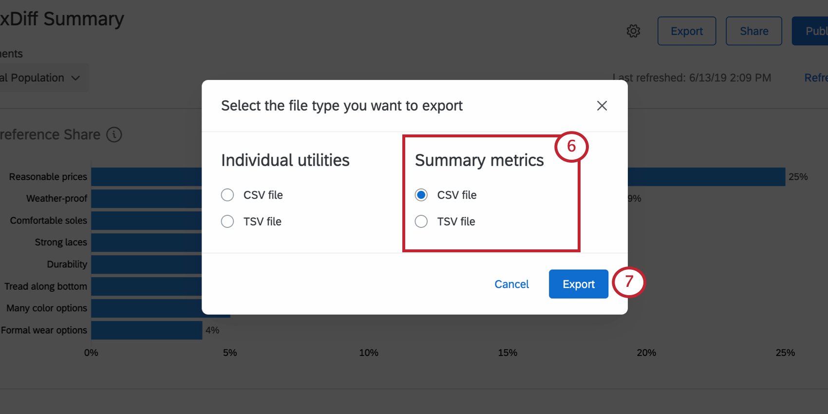Choosing a CSV or TSV for export in MaxDiff utilities