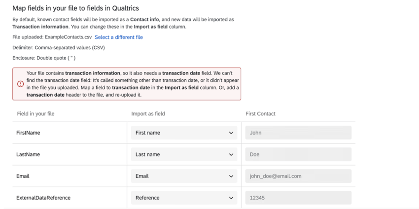 the error for missing a transaction date