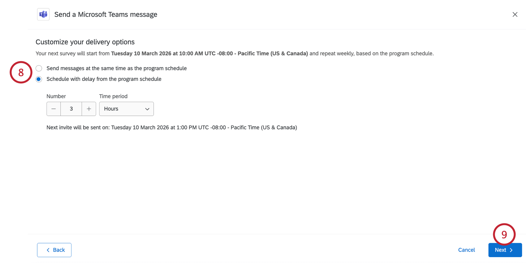 choosing when the messages should send