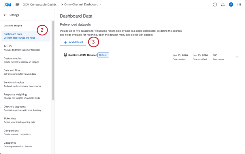 dashboard data page with referenced datasets on it