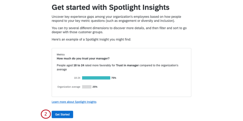 clicking get started on the insights landing page