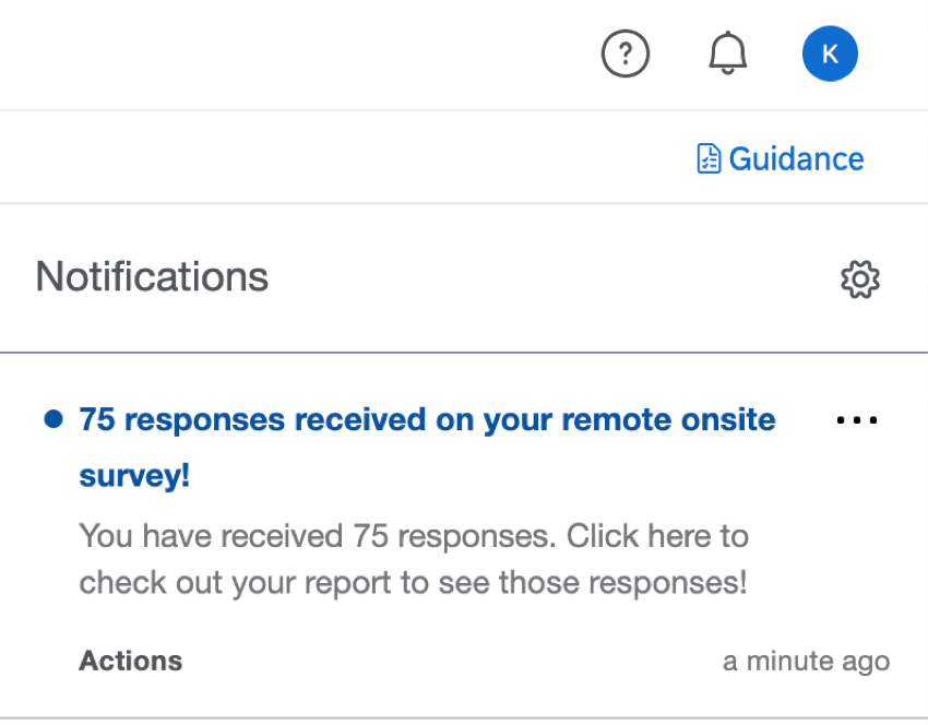 Notification in product saying how many responses were received