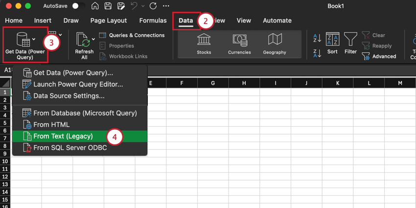 opening the translation file via the Data menu in Excel