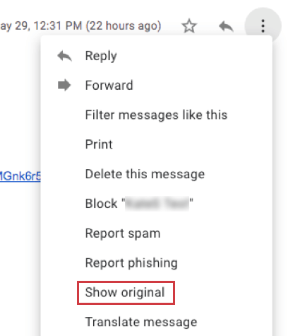 Show original option in email system to show custom email headers