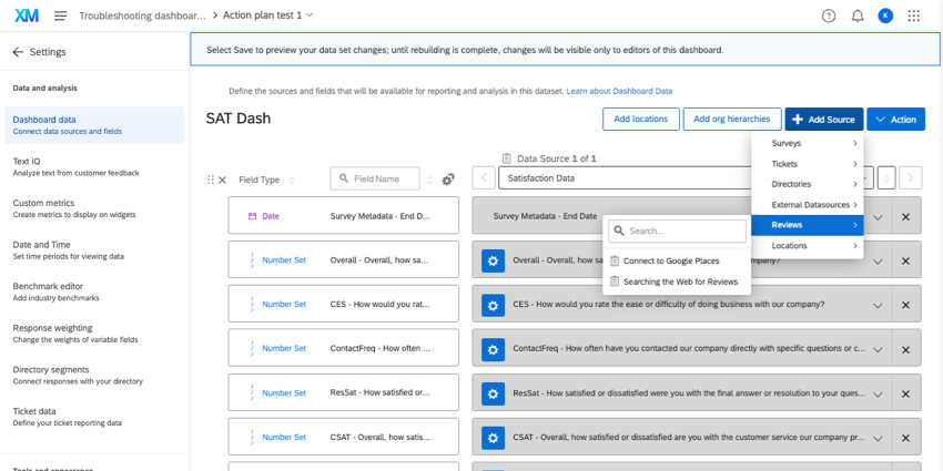 in dashboard data, adding a data source and mapping the orm data