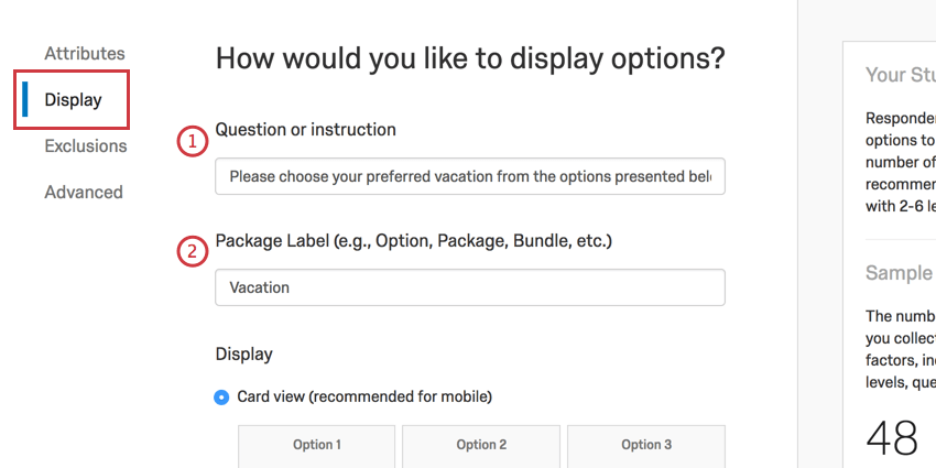 Page that starts with how would you like to display options?
