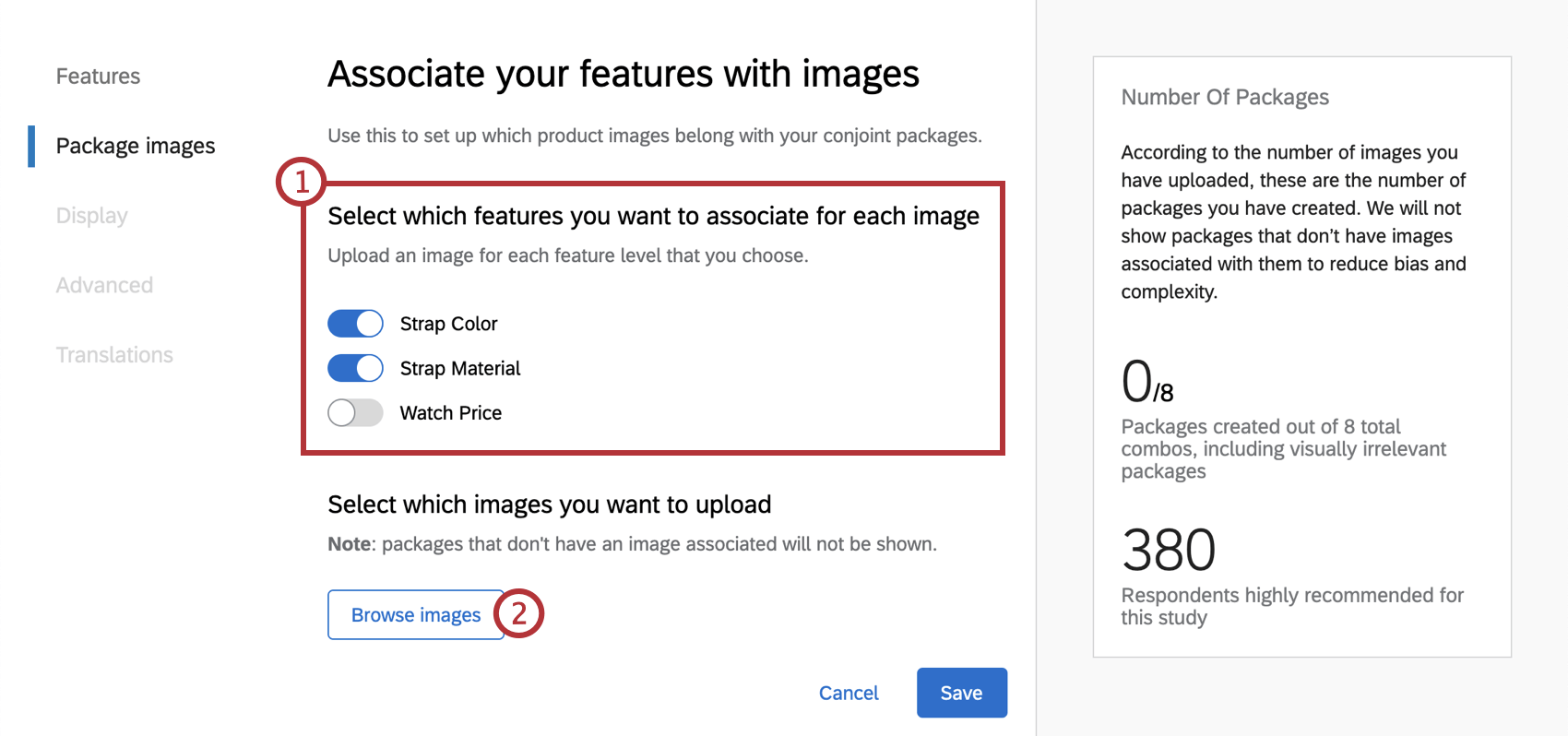 steps for selecting features to associate with images & browsing images